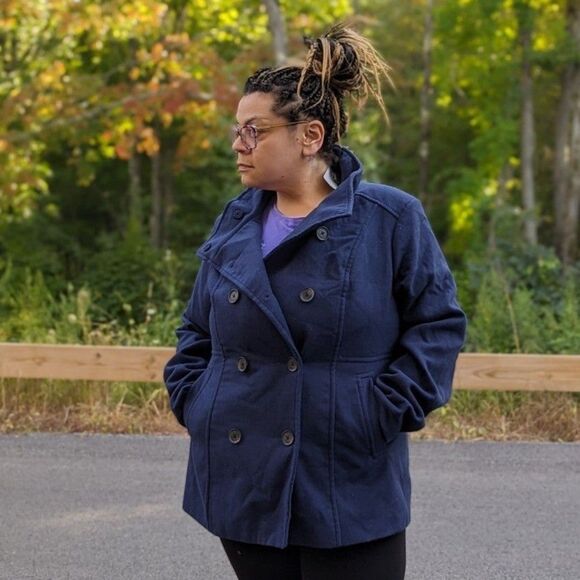 Torrid 0x Large BRAND NEW Navy Blue Double Breasted Pea Coat - Picture 3 of 11